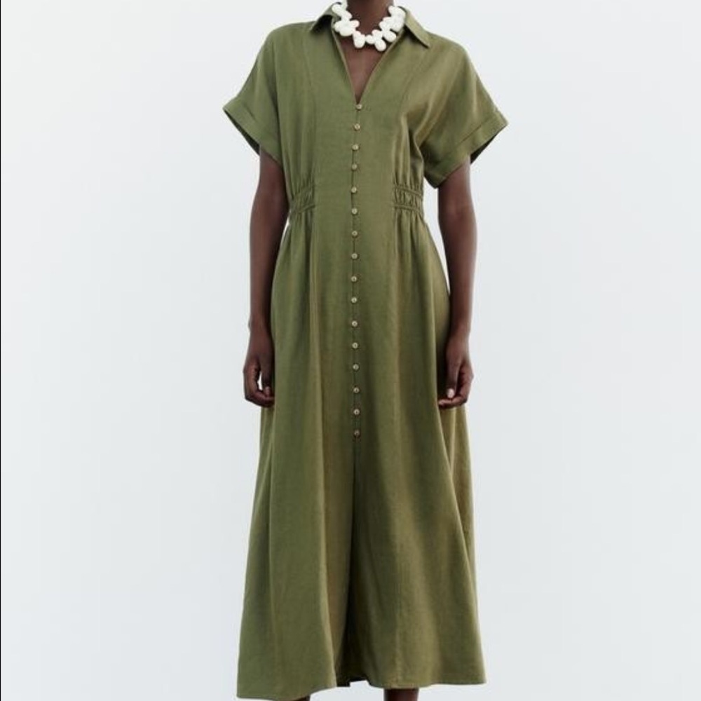Zara green button down midi dress